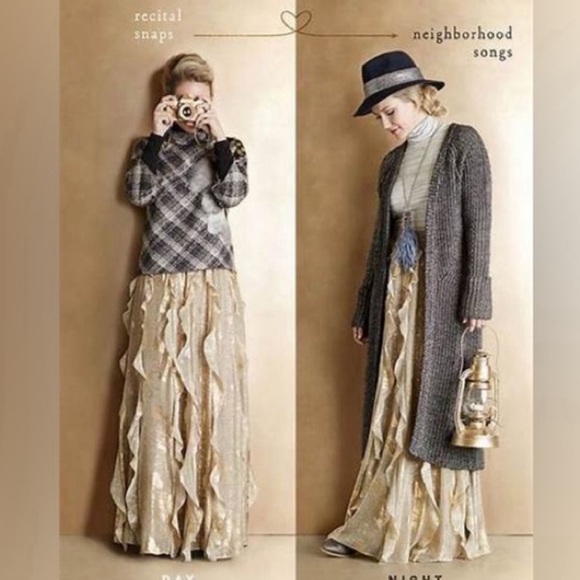 Anthropologie Moulinette Soeurs Gold Fallen Star Maxi Skirt size 2 🌟 - Picture 2 of 9